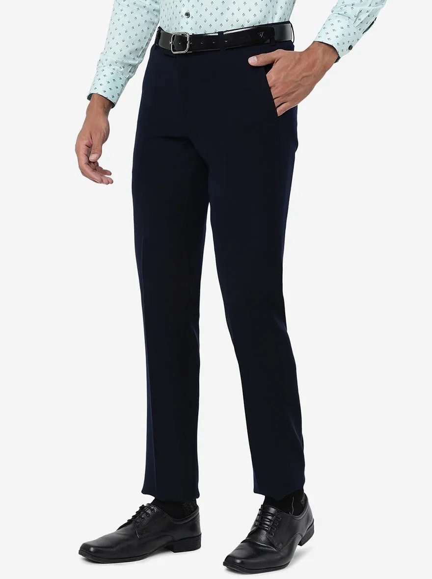 Navy Blue Solid Slim Fit Formal Trouser | JB Studio
