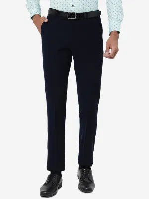 Navy Blue Solid Slim Fit Formal Trouser | JB Studio