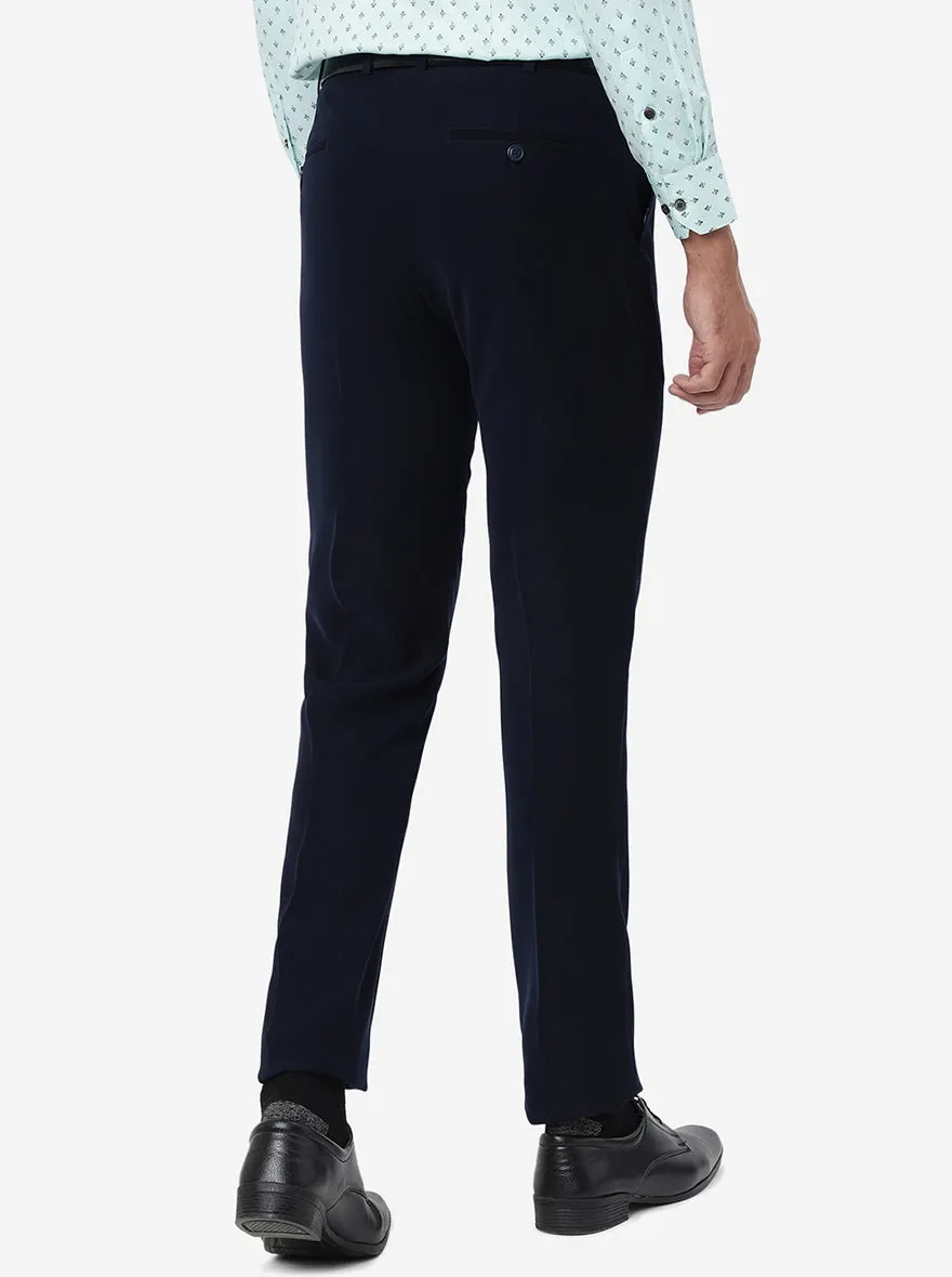Navy Blue Solid Slim Fit Formal Trouser | JB Studio