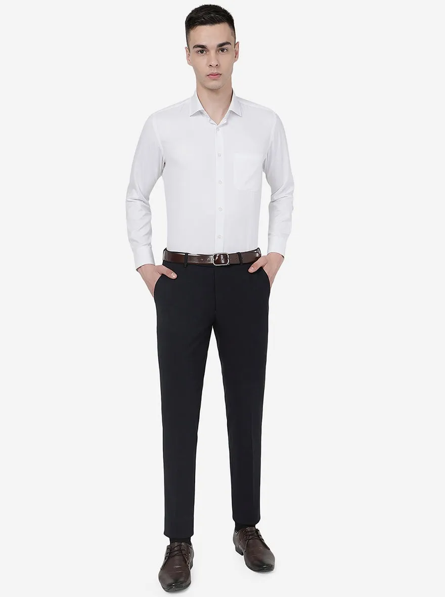 Navy Blue Solid Slim Fit Formal Trouser | JB Studio