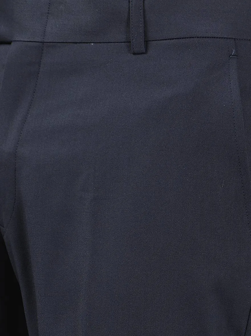 Navy Blue Solid Slim Fit Formal Trouser | Metal