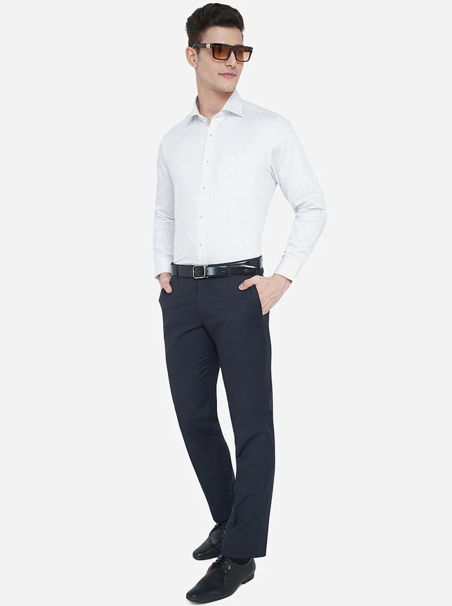 Navy Blue Solid Slim Fit Formal Trouser | Metal