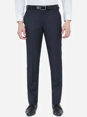 Navy Blue Solid Slim Fit Formal Trouser | Metal