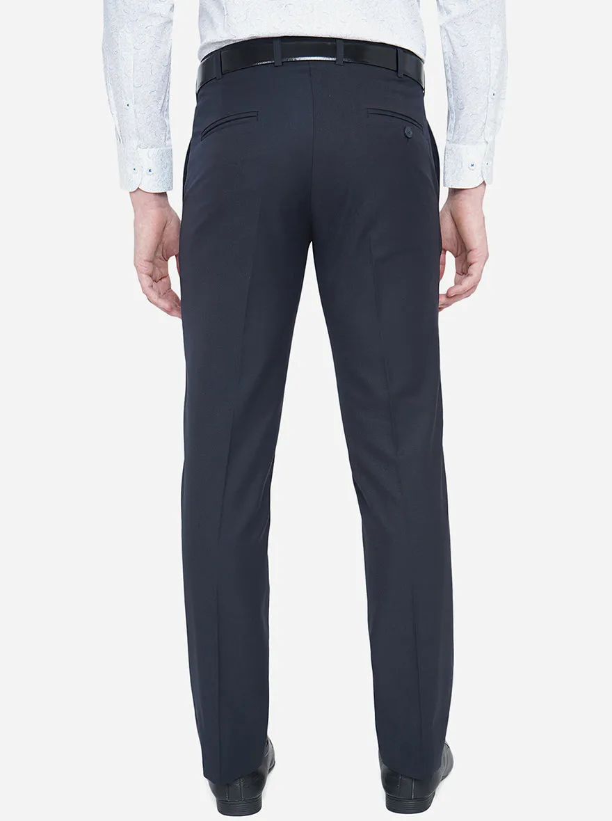 Navy Blue Solid Slim Fit Formal Trouser | Metal