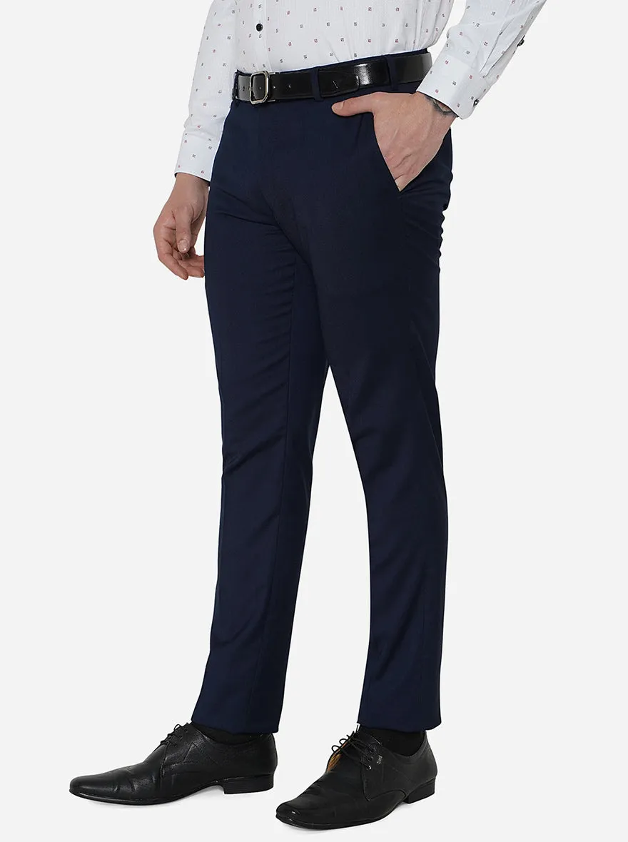 Navy Blue Solid Super Slim Fit Formal Trouser | JadeBlue