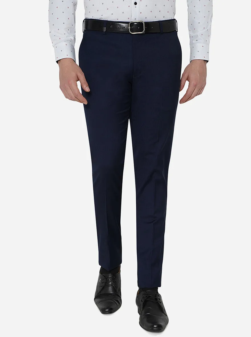 Navy Blue Solid Super Slim Fit Formal Trouser | JadeBlue