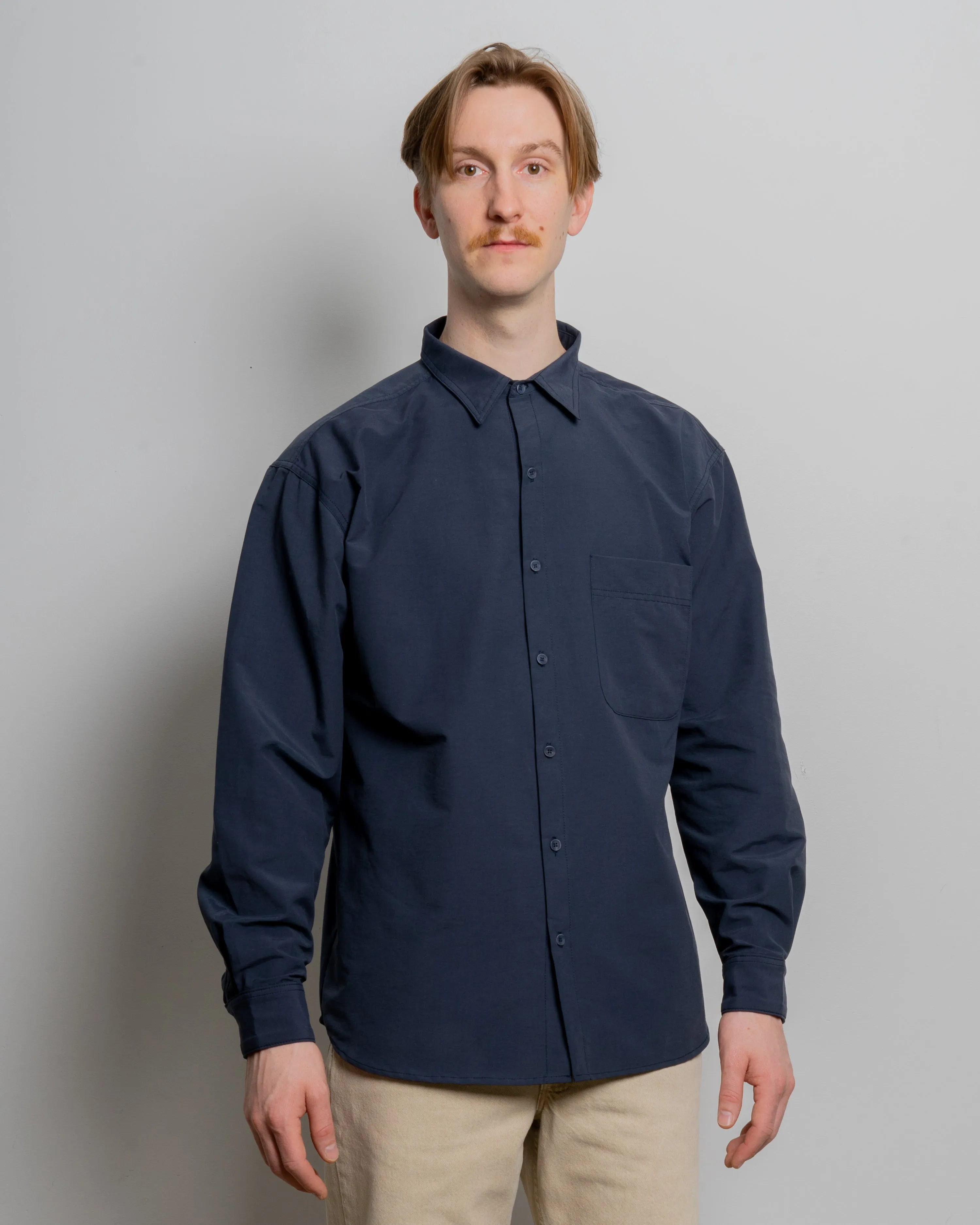 Navy Poplin Button Down Shirt