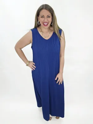 NAVY TEXTURED SLEEVELESS MAXI DRESS