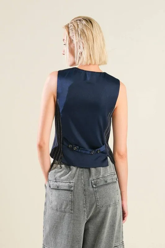 Navy Woven Striped Vest