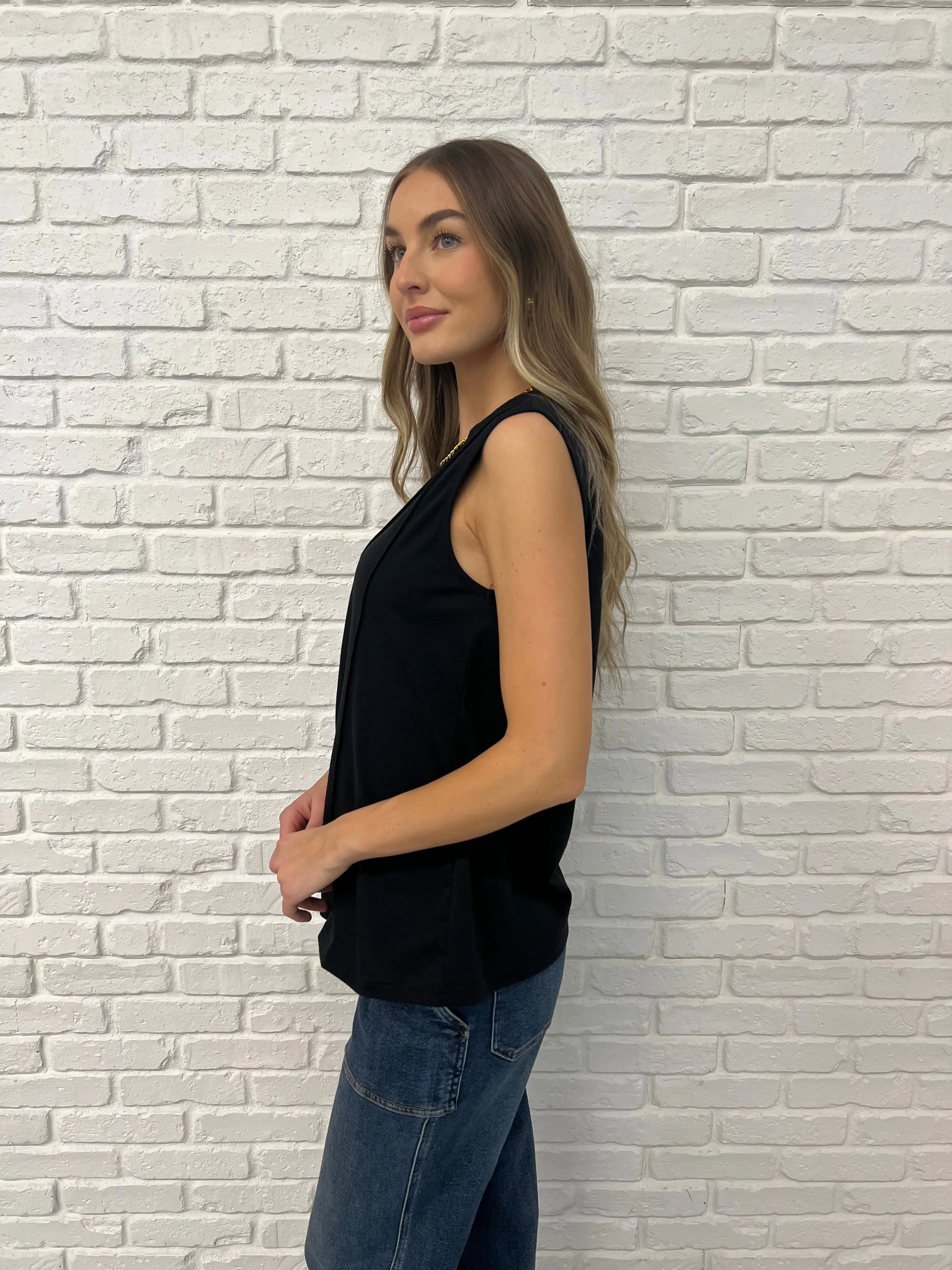 New Normal Pleat Detail Sleeveless Top in Black - 2/10