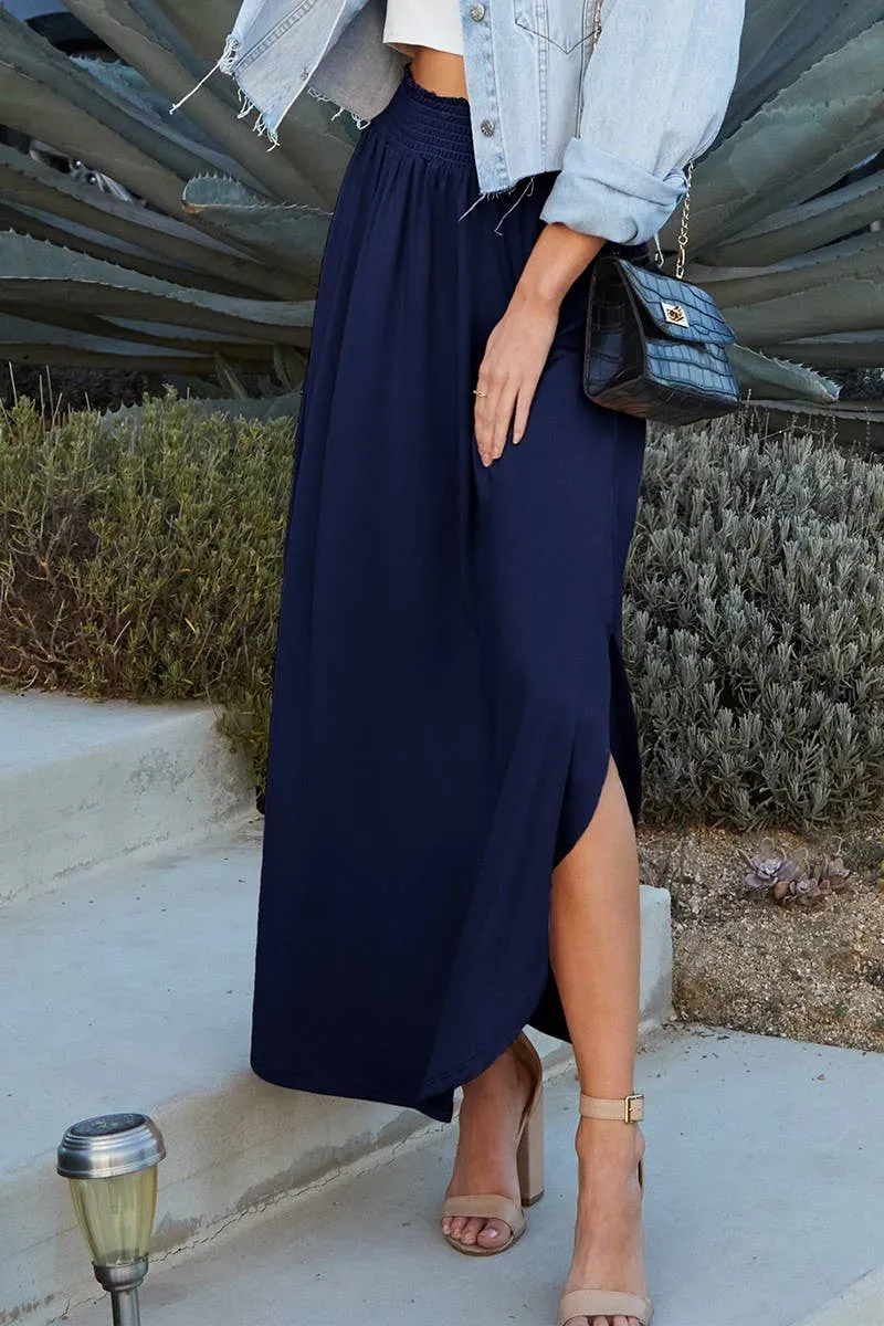 NINEXIS - CWBLS041_SMOCKING WAIST MAXI SKIRT WITH SIDE POCKET: Black / (L) 1
