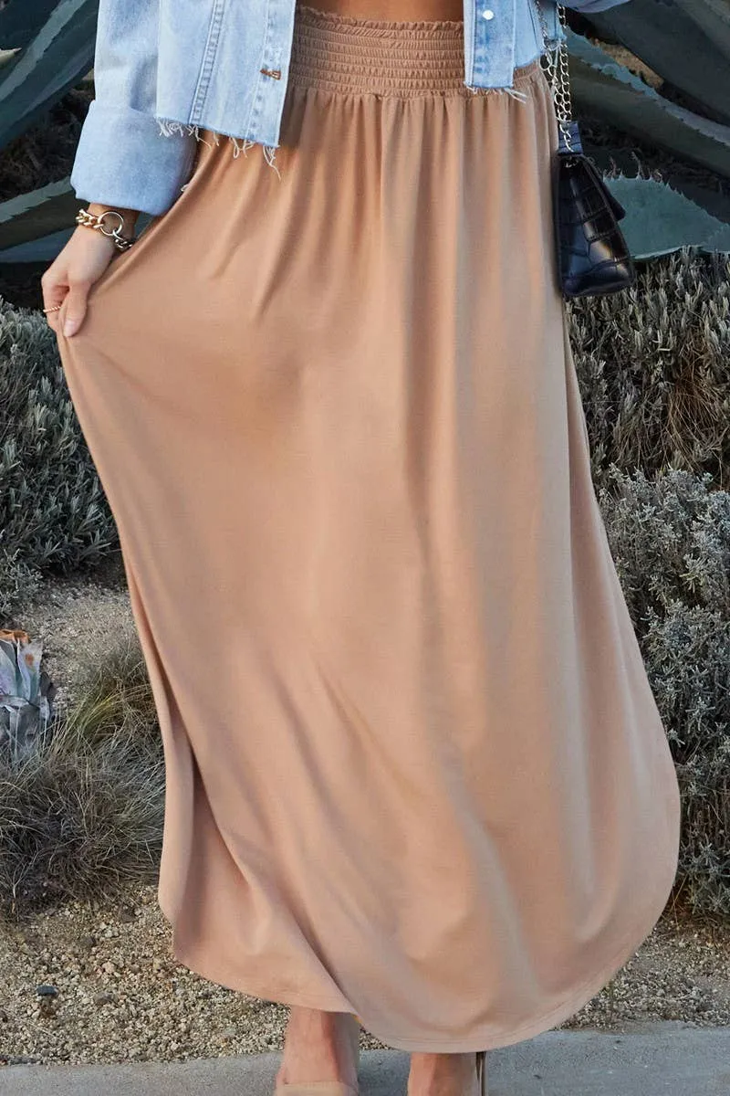 NINEXIS - CWBLS041_SMOCKING WAIST MAXI SKIRT WITH SIDE POCKET: Black / (L) 1