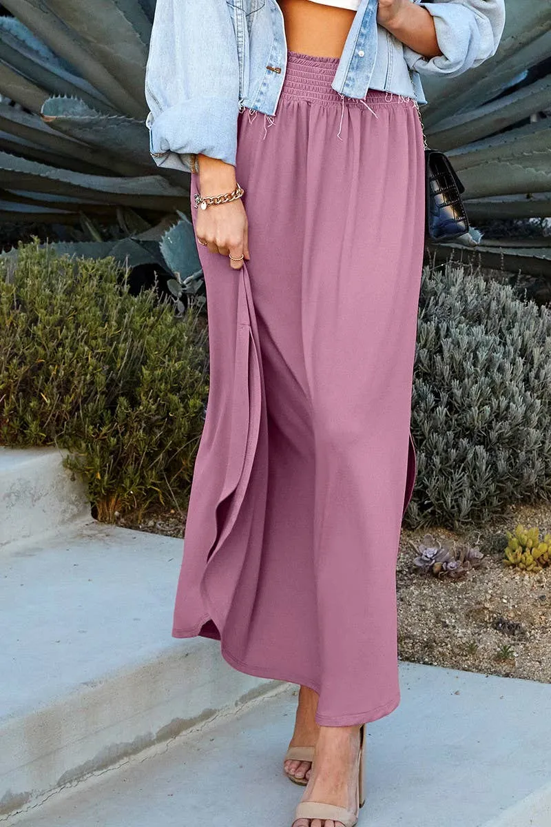 NINEXIS - CWBLS041_SMOCKING WAIST MAXI SKIRT WITH SIDE POCKET: Black / (L) 1
