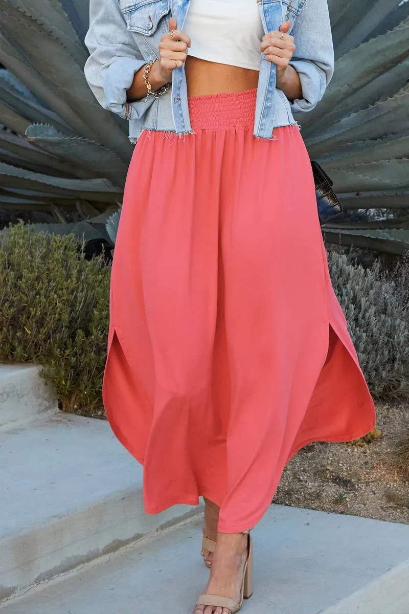 NINEXIS - CWBLS041_SMOCKING WAIST MAXI SKIRT WITH SIDE POCKET: Black / (L) 1