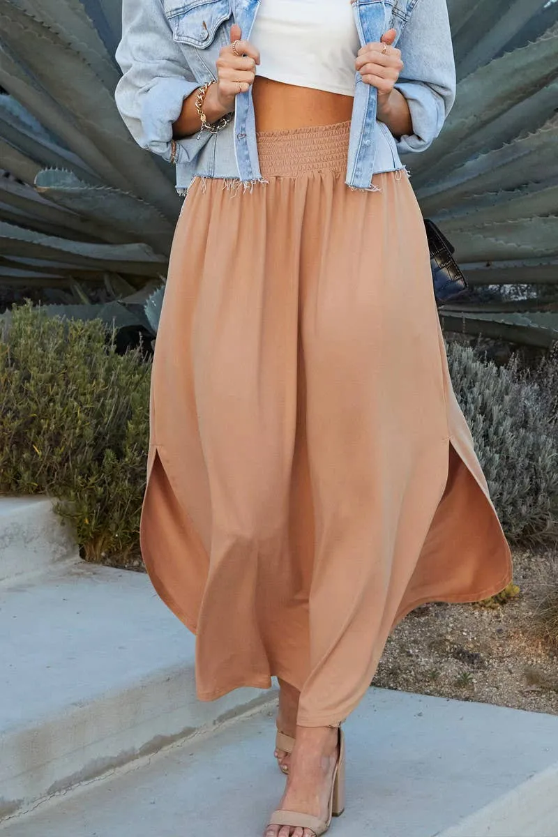 NINEXIS - CWBLS041_SMOCKING WAIST MAXI SKIRT WITH SIDE POCKET: Black / (L) 1