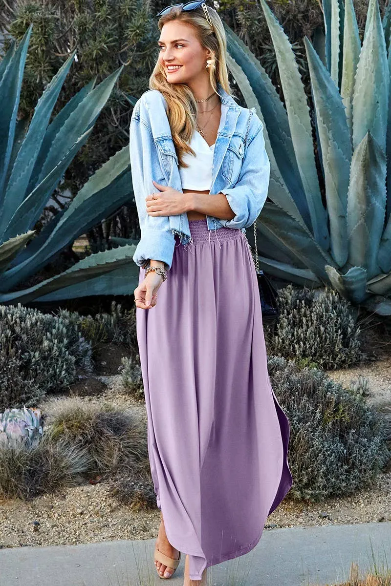 NINEXIS - CWBLS041_SMOCKING WAIST MAXI SKIRT WITH SIDE POCKET: Black / (L) 1