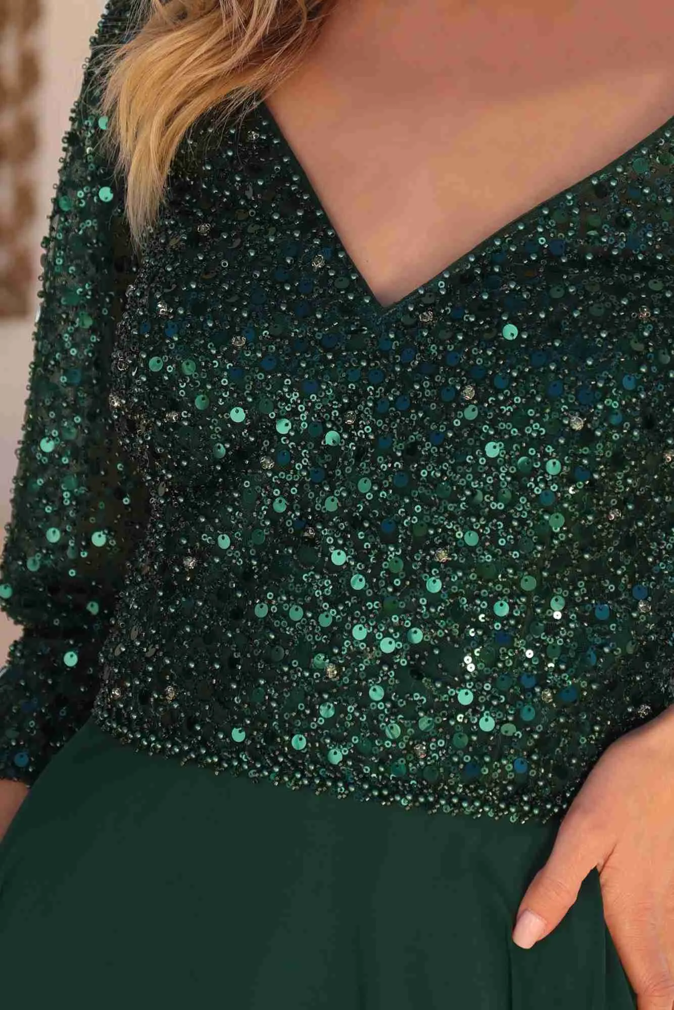 Nox Anabel MF103 Long Sequin Bodice 3/4 Sleeve A-line Gown