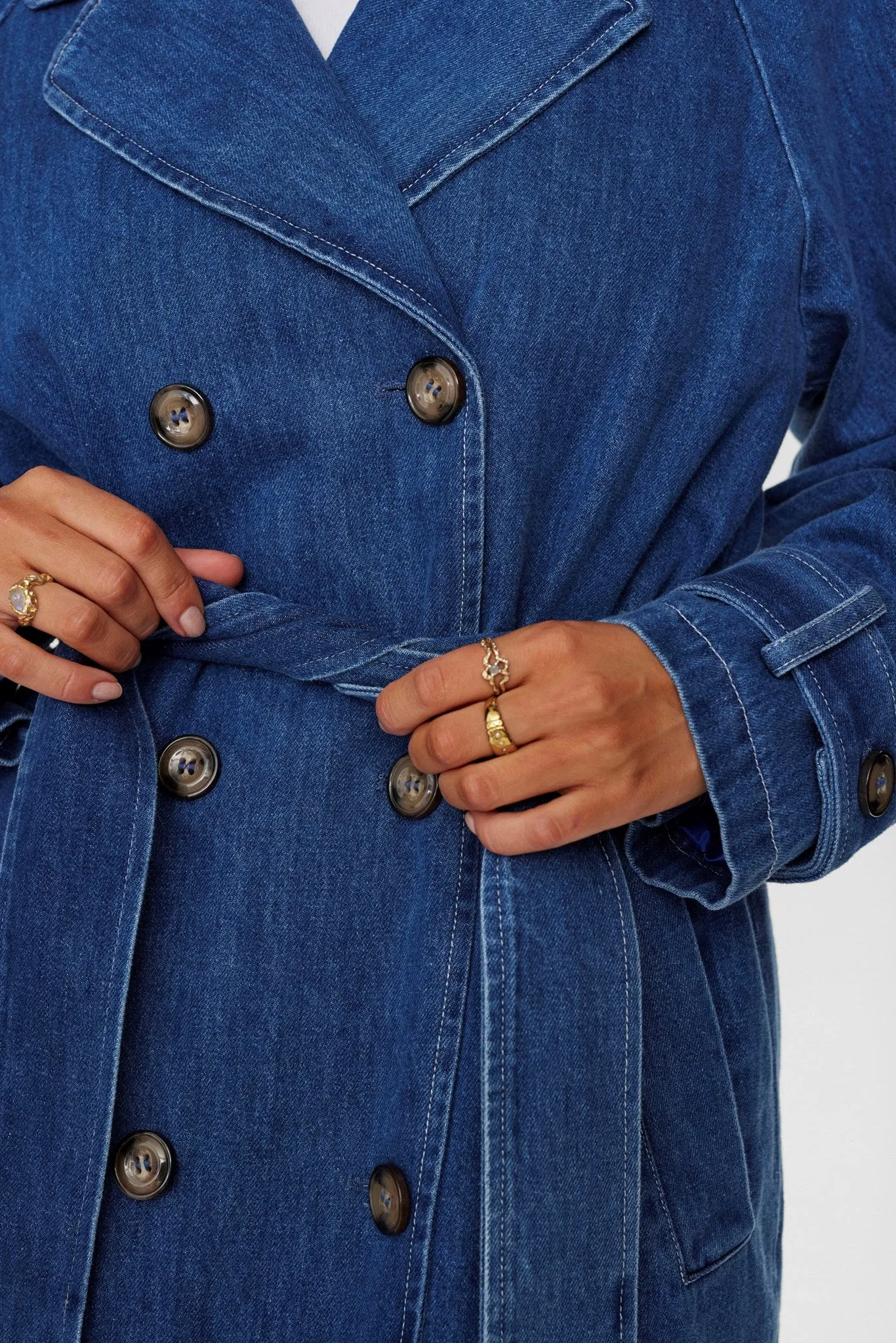 NUDEMINA COAT - Medium Blue Denim