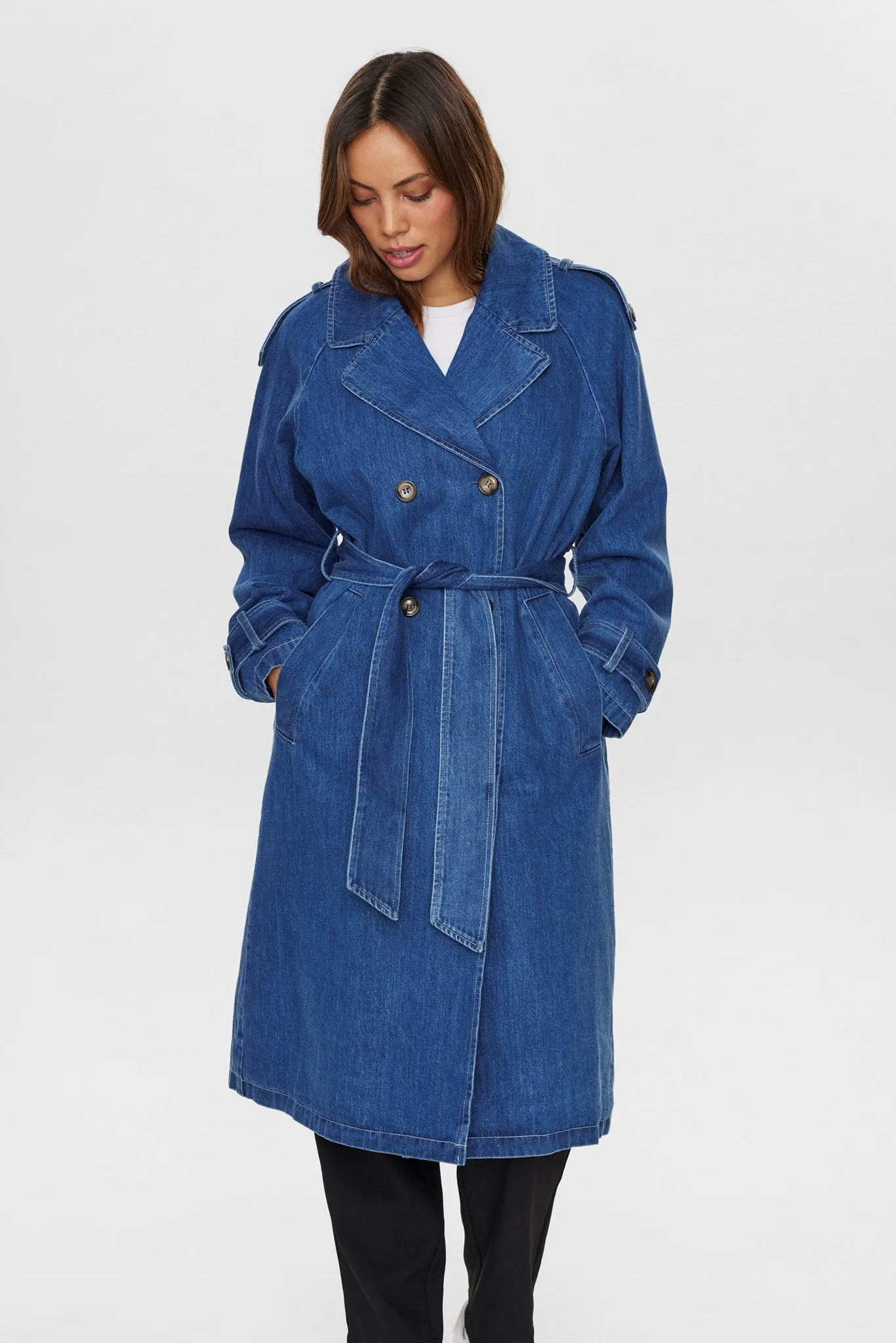 NUDEMINA COAT - Medium Blue Denim