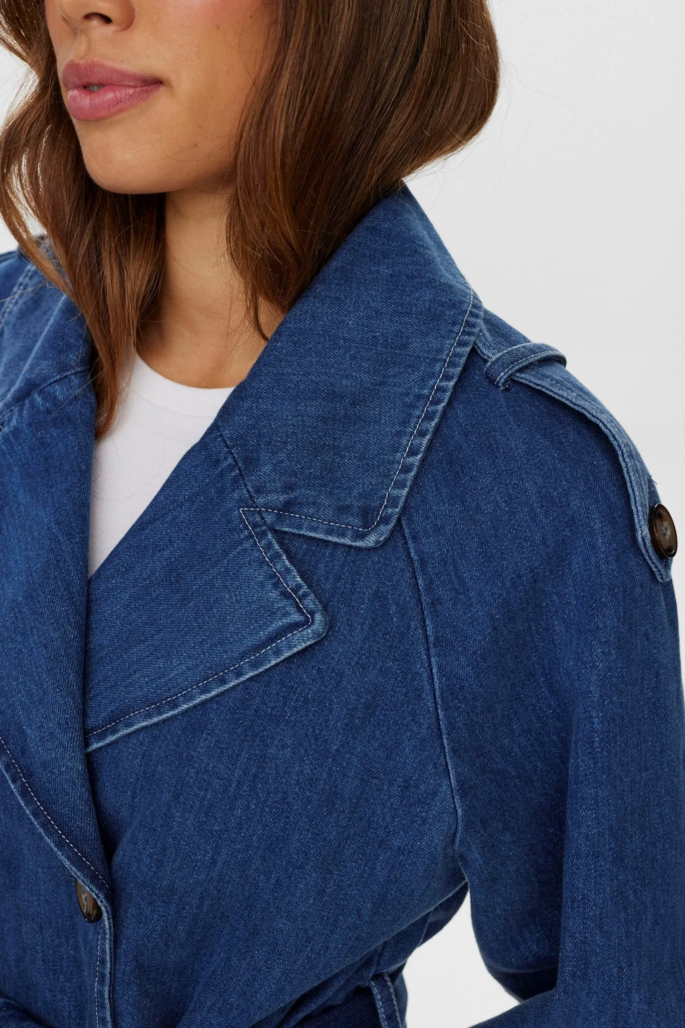NUDEMINA COAT - Medium Blue Denim