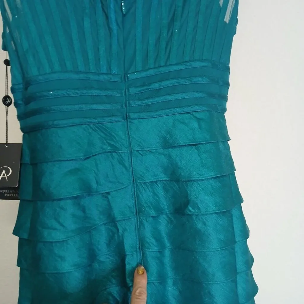 NWT Adrianna Papell Turquoise Crisscross Shutter Pleat Cocktail dress Size 8