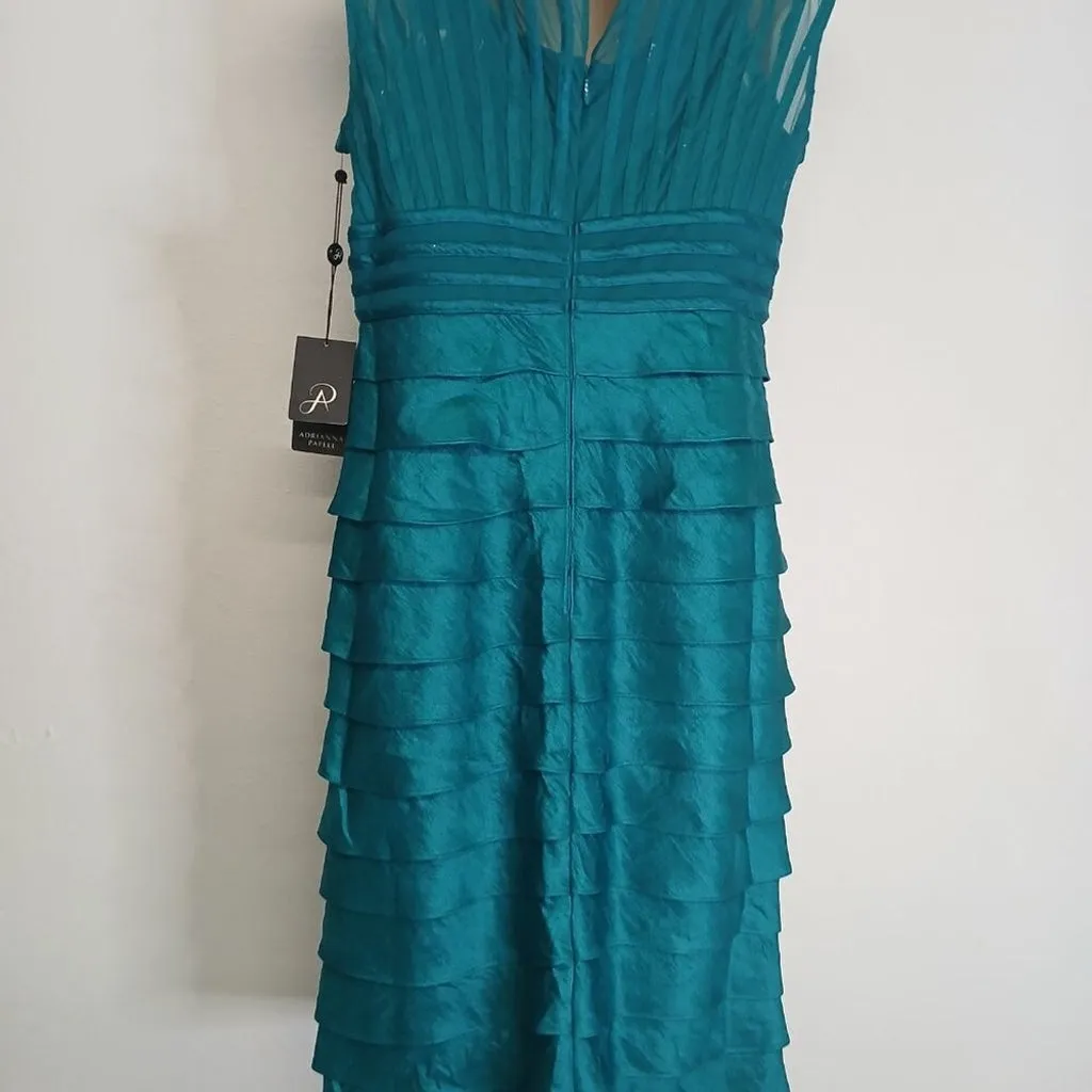 NWT Adrianna Papell Turquoise Crisscross Shutter Pleat Cocktail dress Size 8