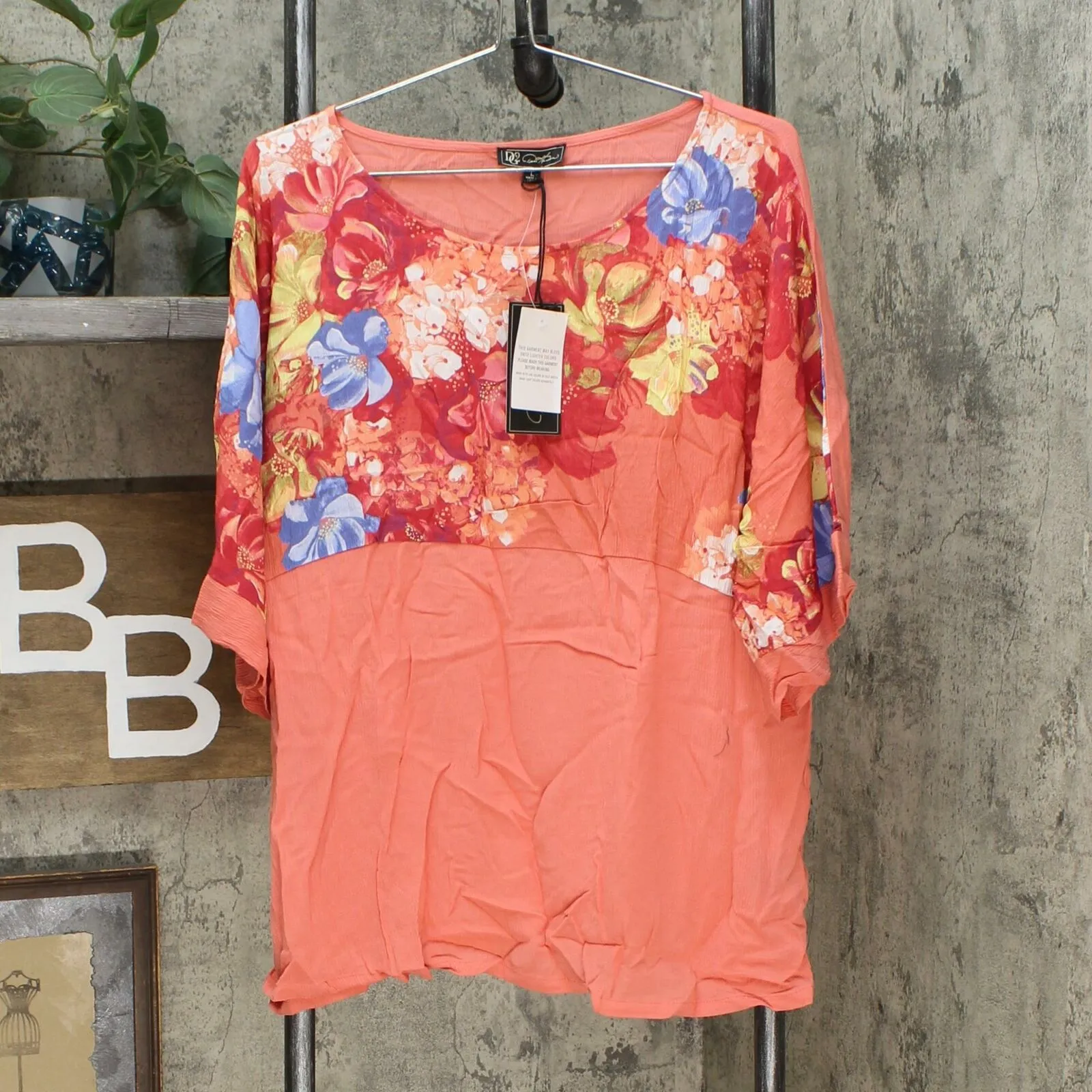 NWT DG2 By Diane Gilman Womens Print/Solid Dolman-Sleeve Top. 677334 X-Small