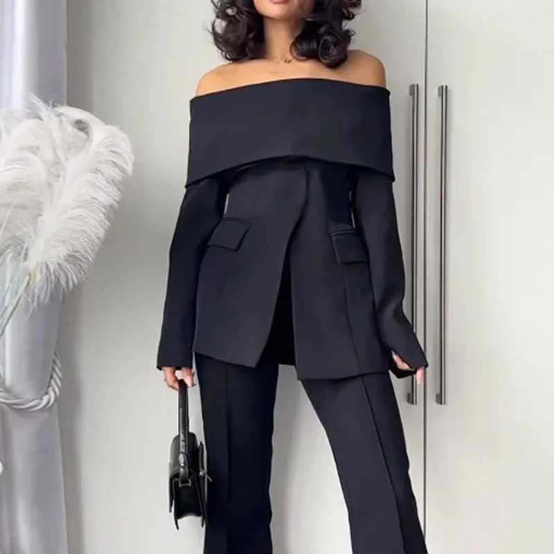 Off Shoulder Long Sleeve Solid Suit Top