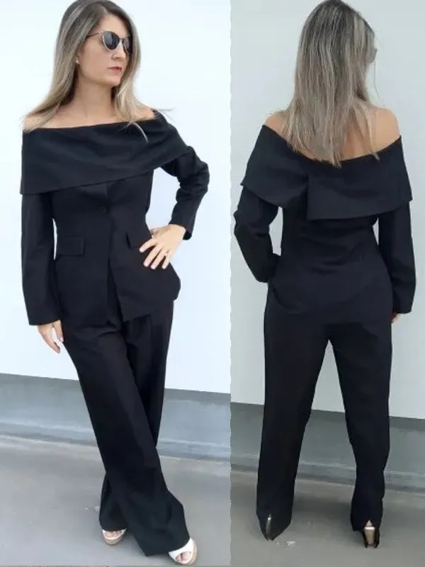 Off Shoulder Long Sleeve Solid Suit Top