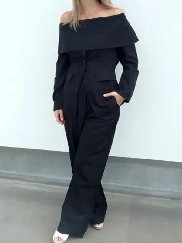 Off Shoulder Long Sleeve Solid Suit Top