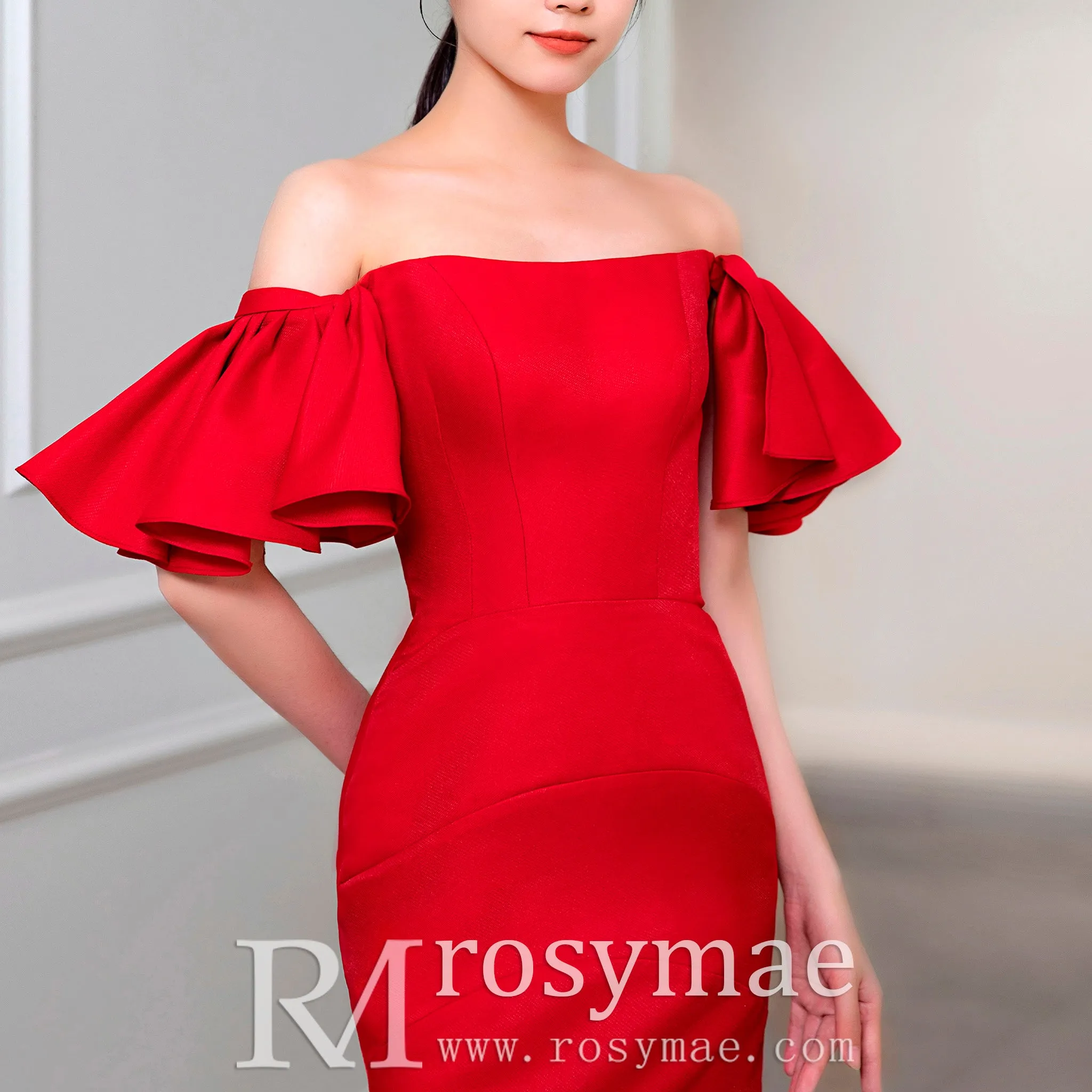 Off the Shoulder Mermaid Red Prom Dress Party Gown