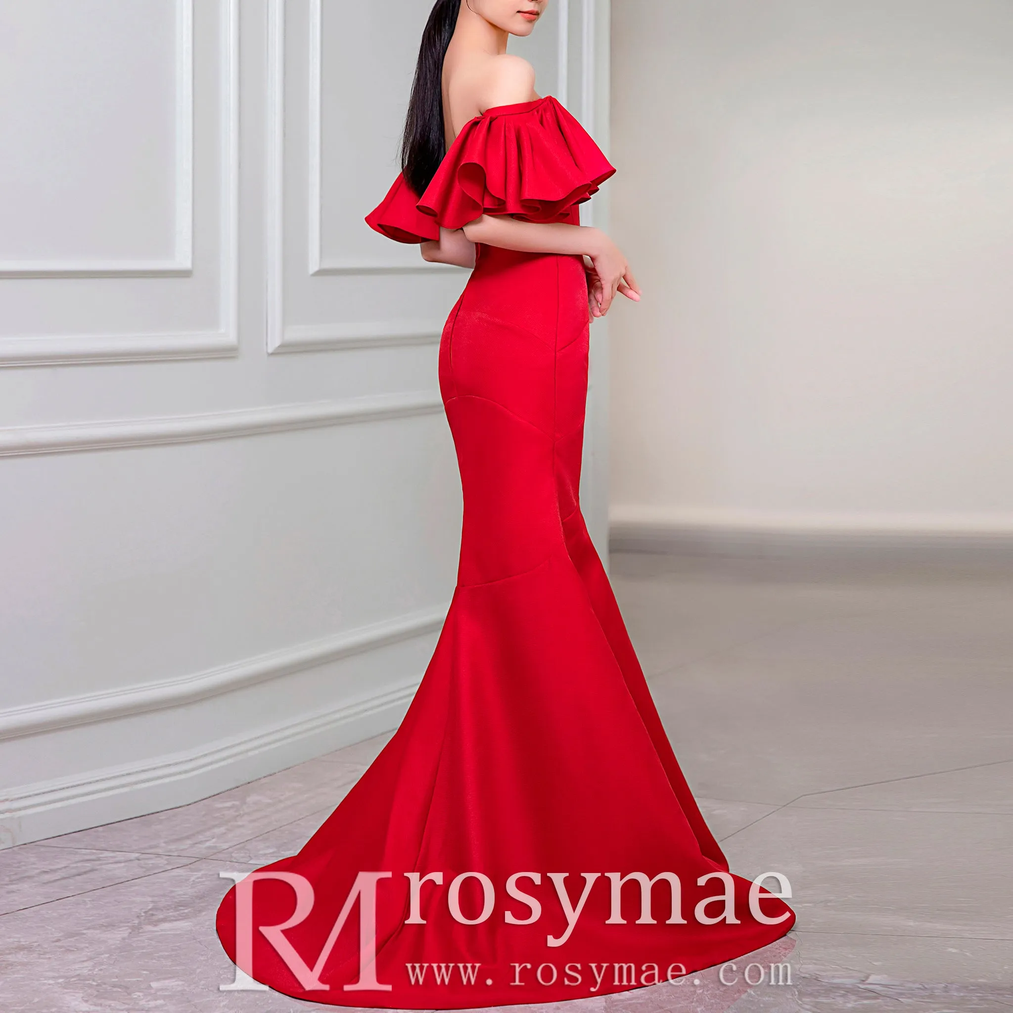 Off the Shoulder Mermaid Red Prom Dress Party Gown