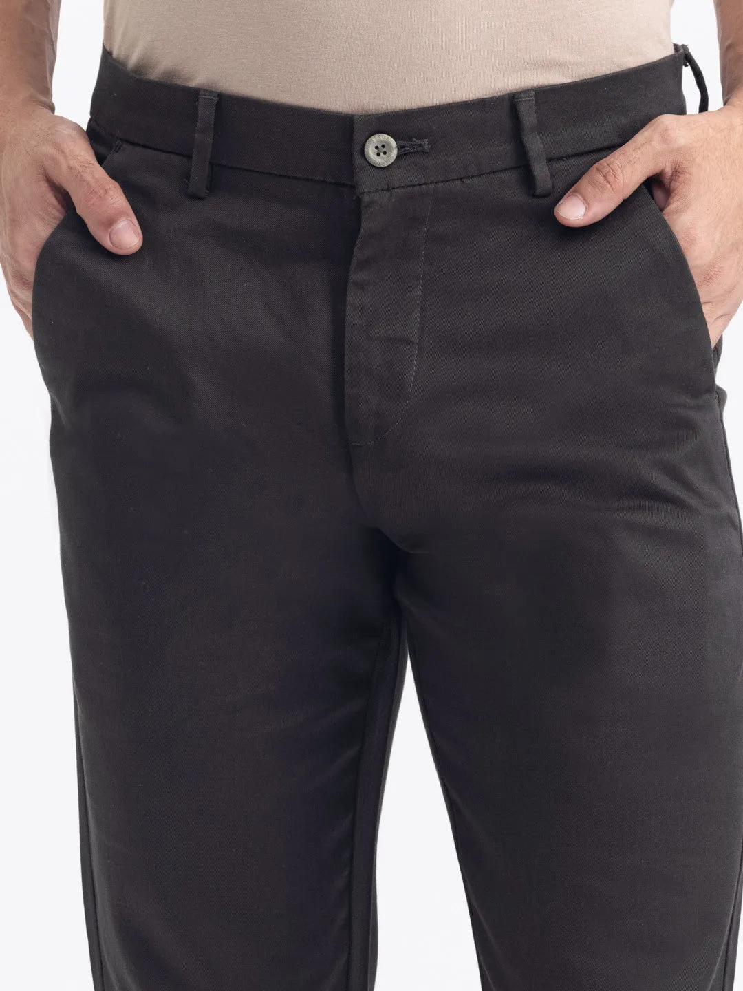 Olive Plain Cotton Stretch Trousers