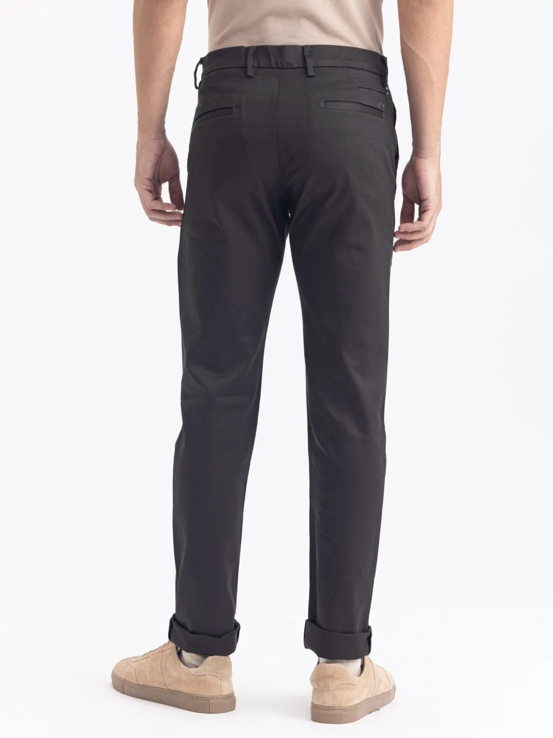 Olive Plain Cotton Stretch Trousers