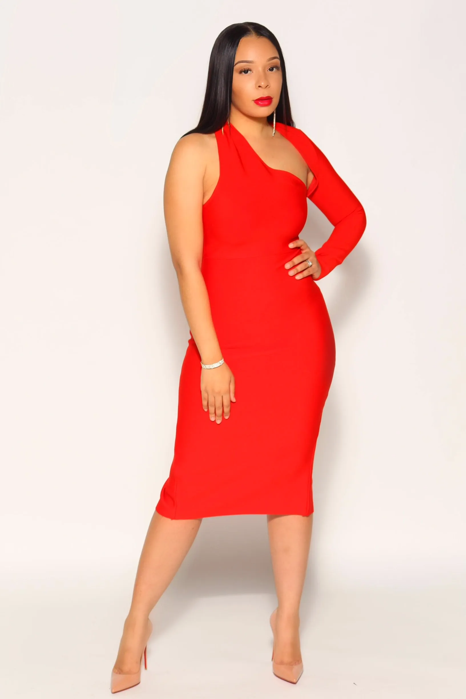 One Sleeve Bandage Dress