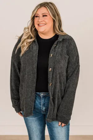 One Step Ahead Knit Button Top- Charcoal