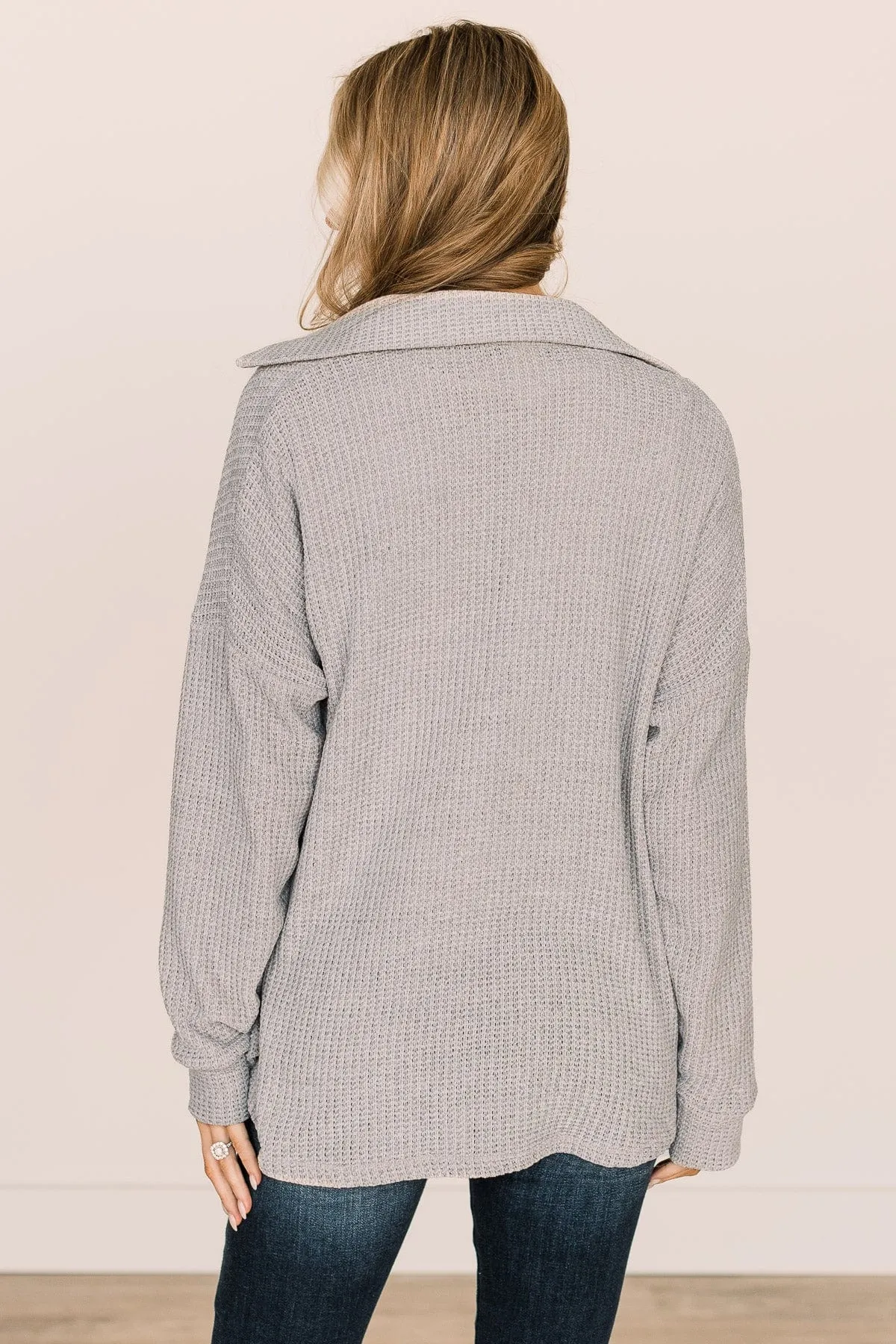 One Step Ahead Knit Button Top- Light Grey