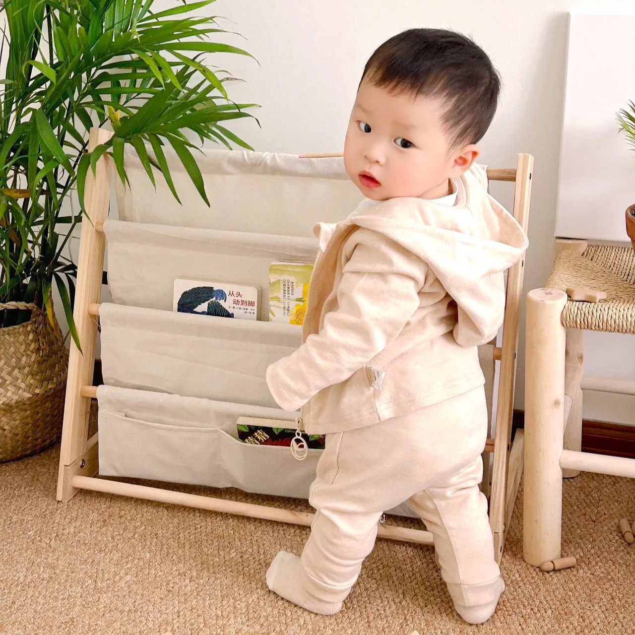 Organic Newborn Outfit: Baby Hooded Jacket and Trouser Set
