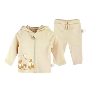 Organic Newborn Outfit: Baby Hooded Jacket and Trouser Set