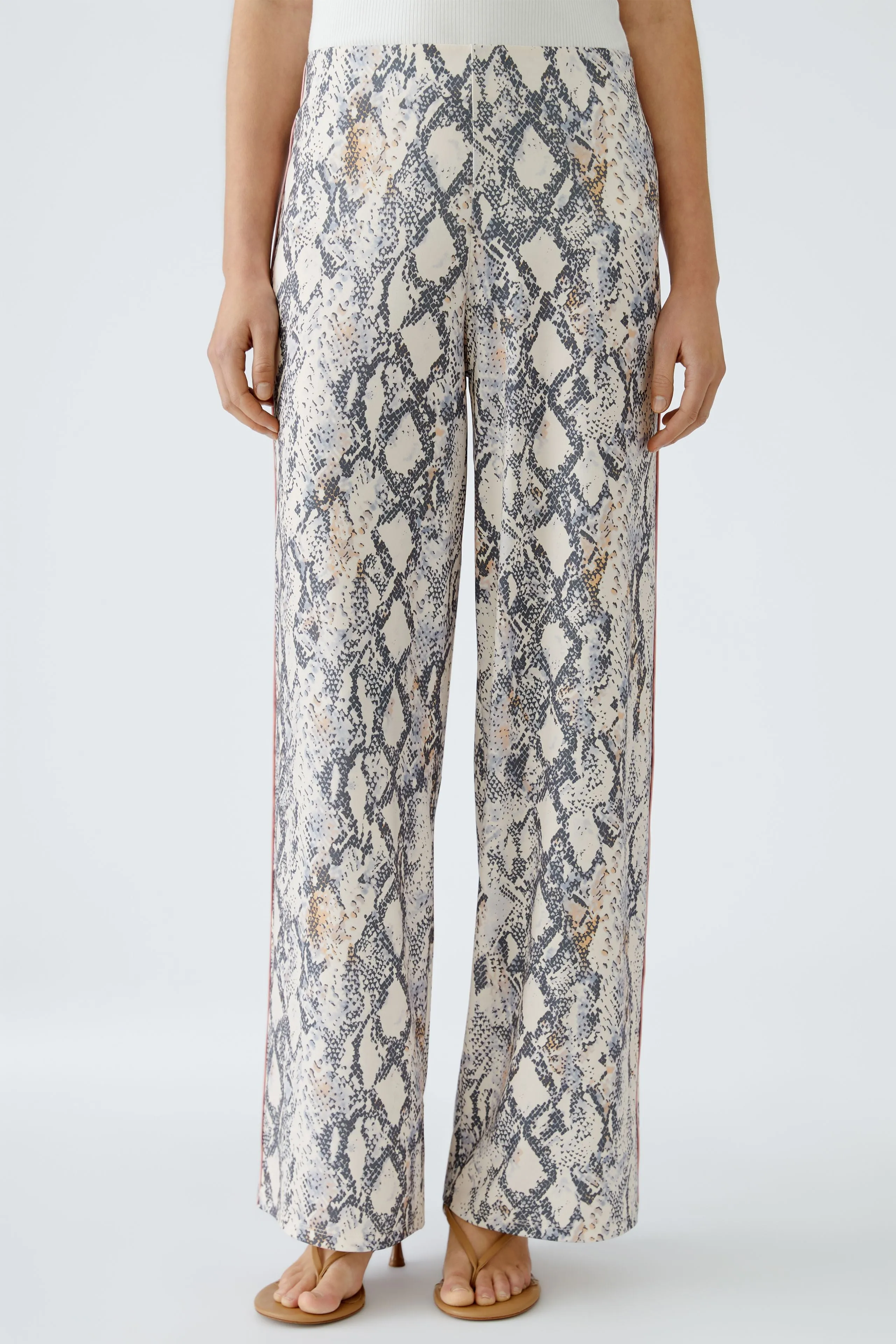 Oui Marlene Silky Animal Print Wide Leg Trousers