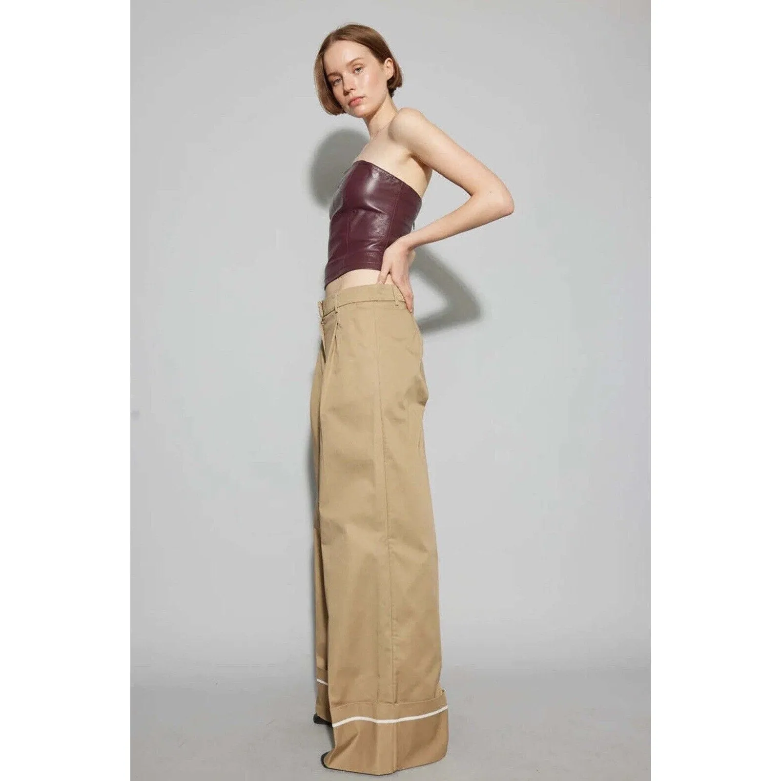 Oval Square Women's Riots Wide Leg Trousers - Khaki Kelp, Size Large