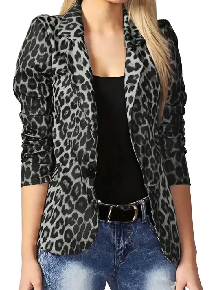 Oversized Button Up Outwears Women OL Blazer Fashion Ladies Office Suits Leopard Lapel Coats
