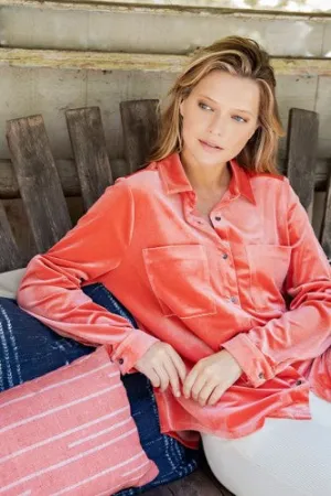 Pearl Coral L/S Button Down Velvet Blouse