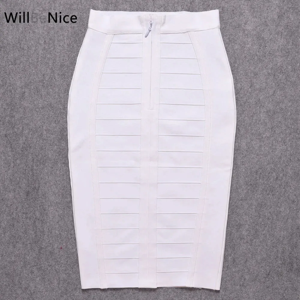 Pencil Knitted Skirts White Women Classic Vintage Elastic Thick Skirts Bodycon Birthday Skirts