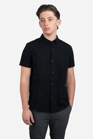 Performance Pique Short Sleeve Button Down Shirt Black