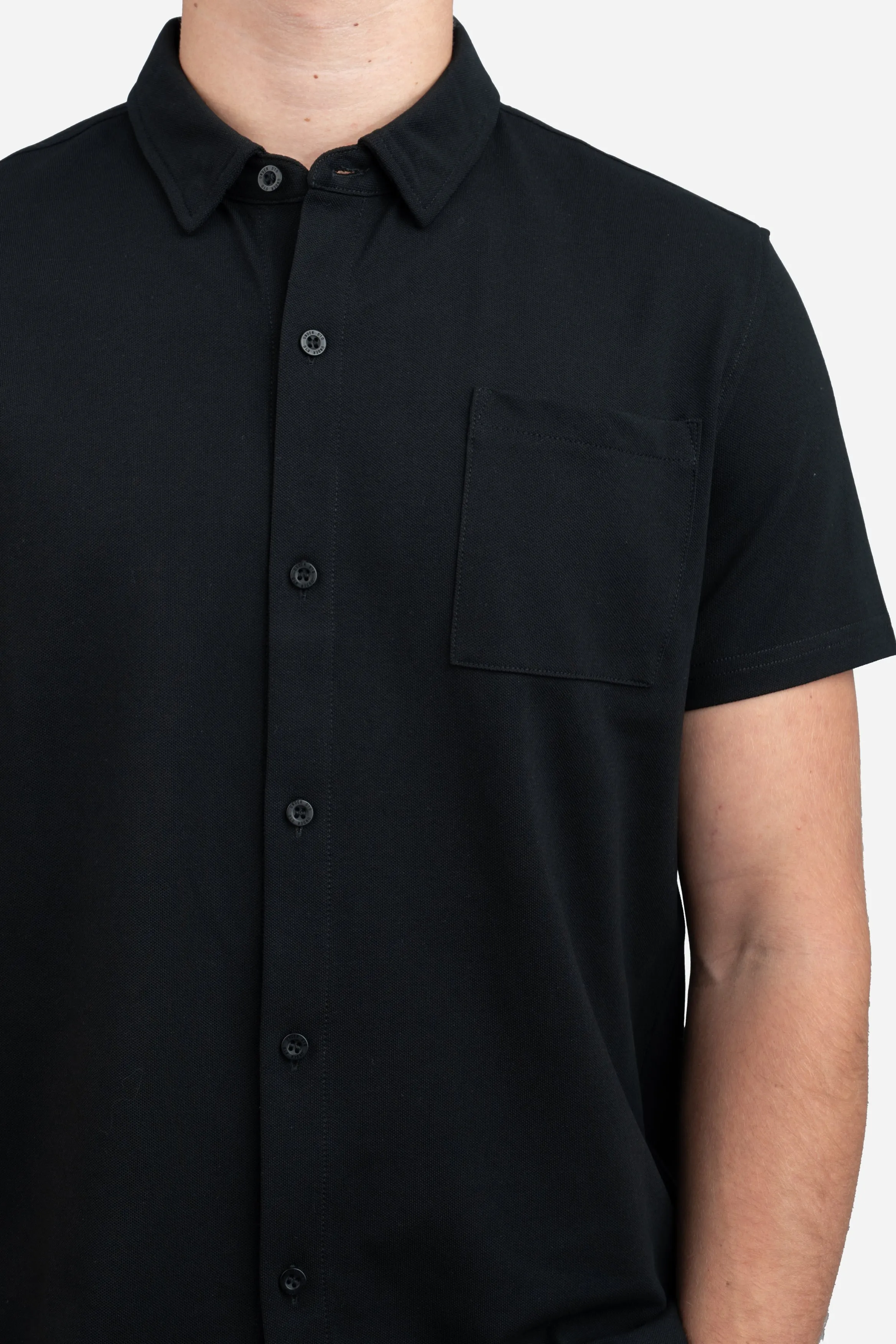 Performance Pique Short Sleeve Button Down Shirt Black