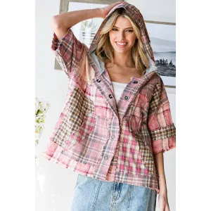 Pink Washed Plaid Mix Button Down Oli Hali Hoodie
