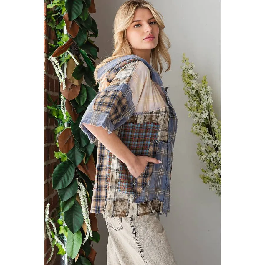 Pink Washed Plaid Mix Button Down Oli Hali Hoodie