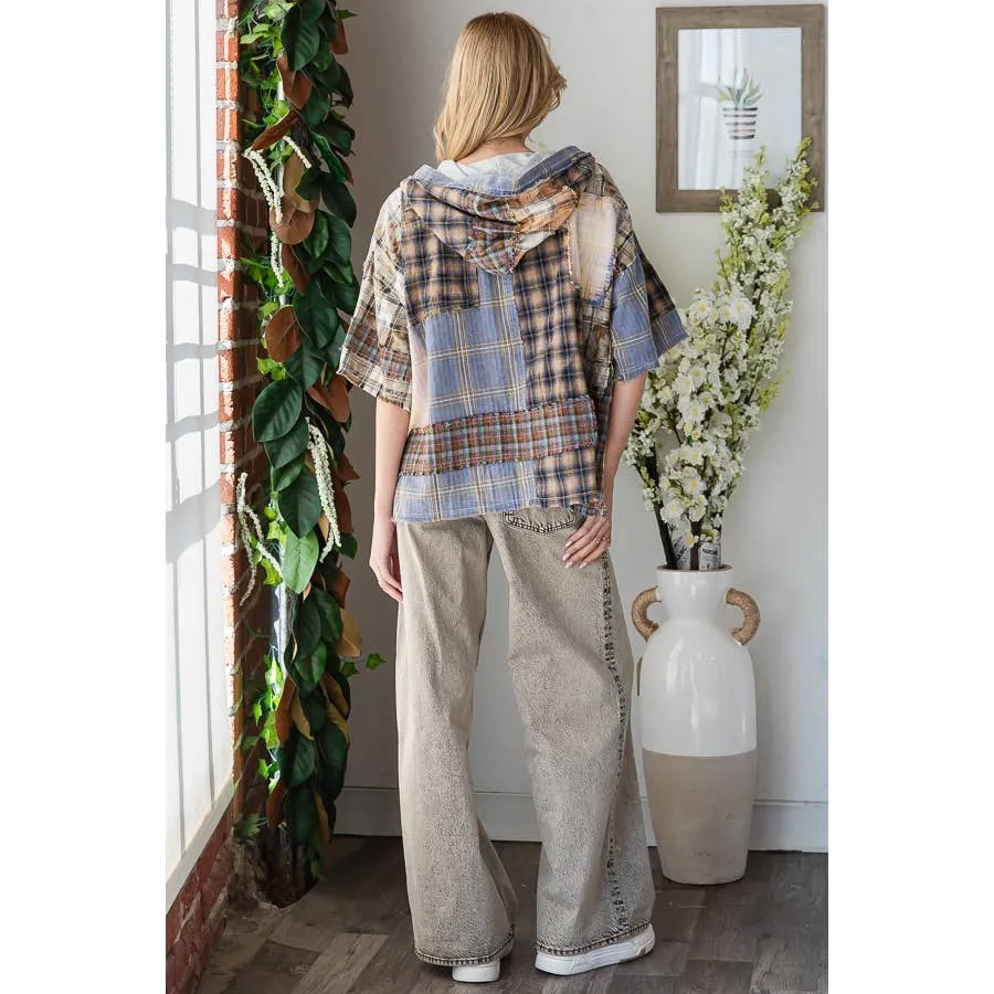 Pink Washed Plaid Mix Button Down Oli Hali Hoodie