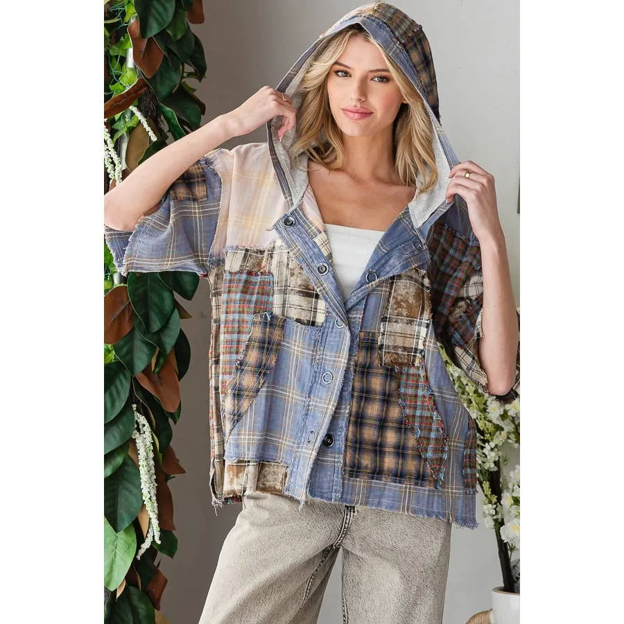 Pink Washed Plaid Mix Button Down Oli Hali Hoodie